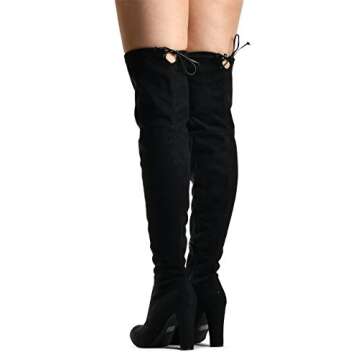 LUSTHAVE Women's Over the Knee Boots - Blake Thigh High Drawstring Stretchy Pull on - Comfortable Block Hee Black SU 9