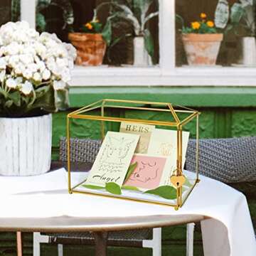 Wedding Gold Glass Card Box with Lock and Slot - Wedding Envelope Card Holder for Reception Handmade...