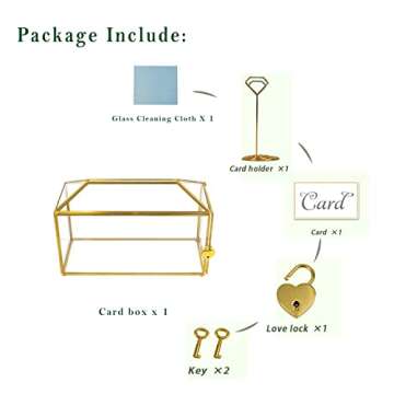 Wedding Gold Glass Card Box with Lock and Slot - Wedding Envelope Card Holder for Reception Handmade Gold Decorative Glass Terrarium, Party Centerpiece Gift Card Box Handmade Vintage Wedding Card Box