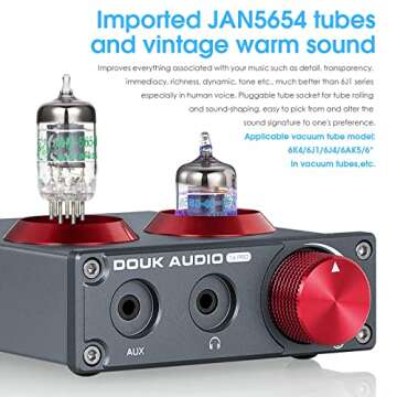 Douk Audio T4 PRO Vacuum Tube Phono Preamp, MM Turntable Preamplifier, GE5654 Hi-Fi Headphone Amp for Home Theater/Record Player/Stereo Amplifier/Active Speaker