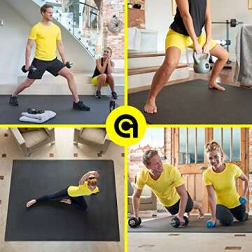 Large Exercise Mat 8' x 6' x 7mm | Ultra-Durable Non-Slip Rubber Workout Mat for Home Gym Flooring | Ideal for Cardio, Fitness, Plyo, MMA and Yoga | Jump Rope and Storage Bag Included - Black