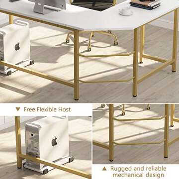 Tribesigns 66 inch Modern L Shaped Desk, Corner Computer Office Desk PC Laptop Gaming Table Workstation for Home Office, White Gold Metal Frame