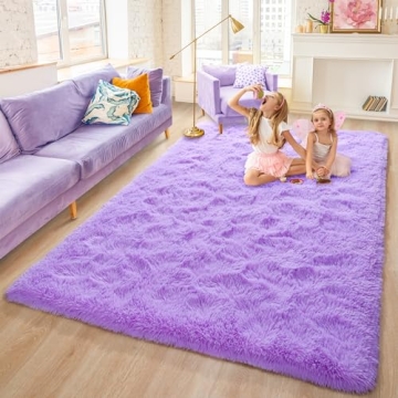 Rostyle Fluffy Purple 4x6 Rugs for Bedroom Girls,Shaggy Bedroom Carpet,Thick Area Rugs for Living Ro...