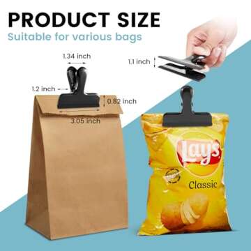 HOUSE AGAIN 12 Pack Stainless Steel Chip Bag Clips - Safe & Stylish for Kitchen and Office Use