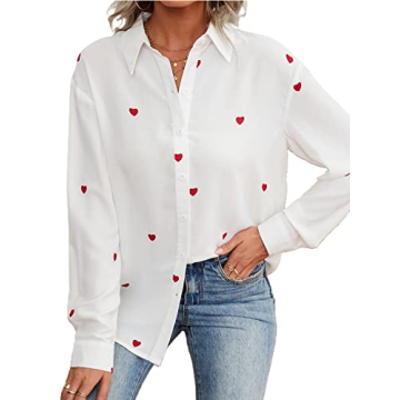 OYOANGLE Women's Heart Print Casual Work Shirt - Comfort Meets Style