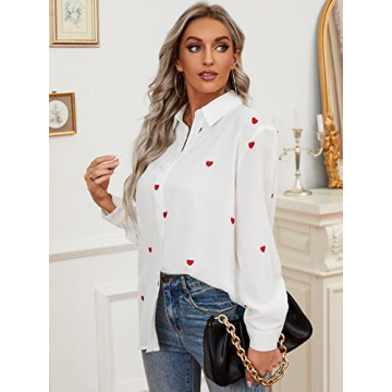Stylish OYOANGLE Women's Heart Print Long Sleeve Shirt