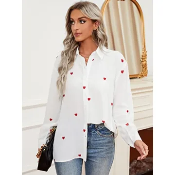 Stylish OYOANGLE Women's Heart Print Long Sleeve Shirt