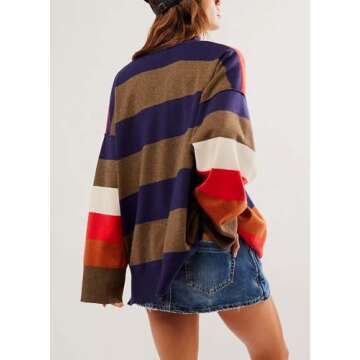 Yuemengxuan Women Y2k Striped Sweatshirts Quarter Zip Pullover Sweater Oversized Sweatshirt Hoodies ...