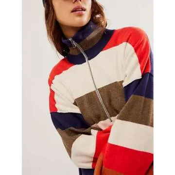 Yuemengxuan Women Y2k Striped Sweatshirts Quarter Zip Pullover Sweater Oversized Sweatshirt Hoodies Fall Fashion Outfits Trendy, Brown, Small
