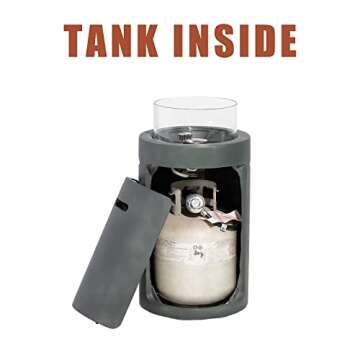 SUNBURY Outdoor Propane Burning Fire Bowl Column, Dark Green Patio Fire Pit Table 40,000 BTU w Lava Rocks, Glass Wind Guard, Waterproof Cover