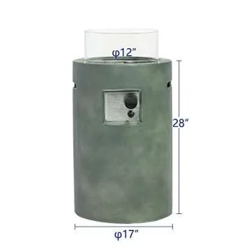 SUNBURY Outdoor Propane Burning Fire Bowl Column, Dark Green Patio Fire Pit Table 40,000 BTU w Lava Rocks, Glass Wind Guard, Waterproof Cover