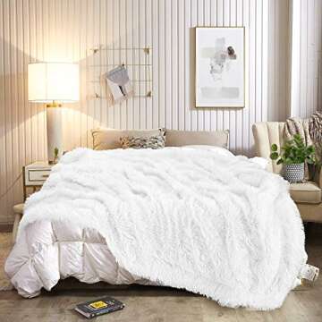 JOYFEEL Shag with Sherpa Reversible Warm Throw Blanket, Ultra Soft, Cozy Plush Luxury Fuzzy Longfur Blanket, Washable Couch Bed Fluffy Furry Throws Photo Props, 50x60-Pure White