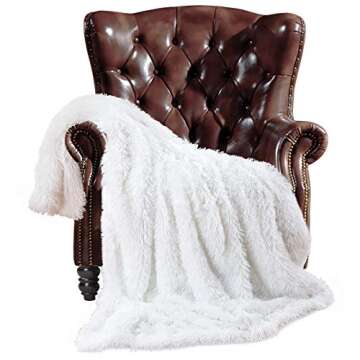 JOYFEEL Shag with Sherpa Reversible Warm Throw Blanket, Ultra Soft, Cozy Plush Luxury Fuzzy Longfur Blanket, Washable Couch Bed Fluffy Furry Throws Photo Props, 50x60-Pure White