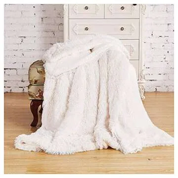 JOYFEEL Shag with Sherpa Reversible Warm Throw Blanket, Ultra Soft, Cozy Plush Luxury Fuzzy Longfur Blanket, Washable Couch Bed Fluffy Furry Throws Photo Props, 50x60-Pure White
