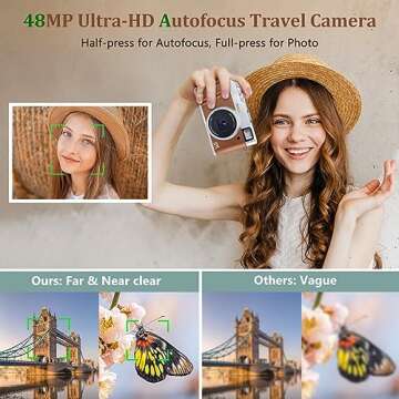 Upgraded 4K Digital Camera with SD Card Autofocus, 48MP with Flash Viewfinder & Dial, Compact Travel Vlogging Camera for Photography and Video Anti-Shake, 16X Zoom (2 Batteries)