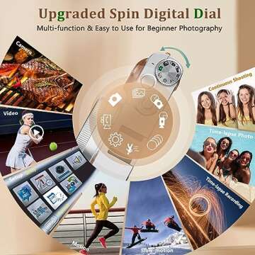 Upgraded 4K Digital Camera with SD Card Autofocus, 48MP with Flash Viewfinder & Dial, Compact Travel Vlogging Camera for Photography and Video Anti-Shake, 16X Zoom (2 Batteries)