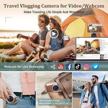 Upgraded 4K Digital Camera with SD Card Autofocus, 48MP with Flash Viewfinder & Dial, Compact Travel Vlogging Camera for Photography and Video Anti-Shake, 16X Zoom (2 Batteries)