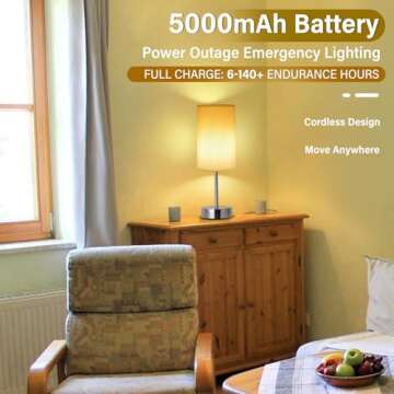 LED Rechargeable Small Cordless Table Lamp, Touch Control,Low Battery Reminder, 5000mAh Battery Powered, Portable Desk Lamp, Stepless Dimming Light for Bedroom, Restaurants, Offices, Cafe (Chrome)