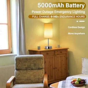 LED Rechargeable Small Cordless Table Lamp, Touch Control,Low Battery Reminder, 5000mAh Battery Powered, Portable Desk Lamp, Stepless Dimming Light for Bedroom, Restaurants, Offices, Cafe (Chrome)