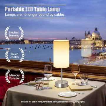 LED Rechargeable Small Cordless Table Lamp, Touch Control,Low Battery Reminder, 5000mAh Battery Powered, Portable Desk Lamp, Stepless Dimming Light for Bedroom, Restaurants, Offices, Cafe (Chrome)