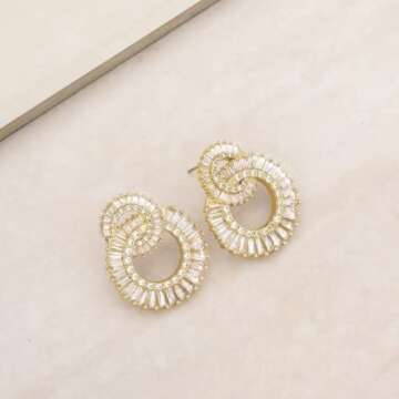 Ettika Gold Earrings, 18k Gold Plated Earrings for Women. Rotating Circles Clear Crystal Earrings. Jewelry, Birthday Gifts For Women