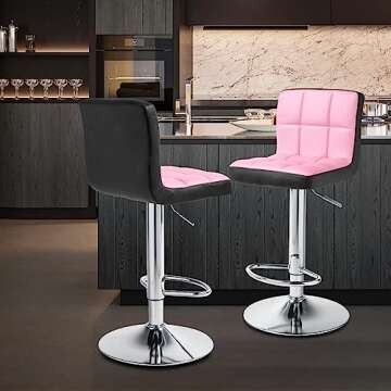 Magshion Square Adjustable Height Swivel Bar Stool Lift Pub Chair
