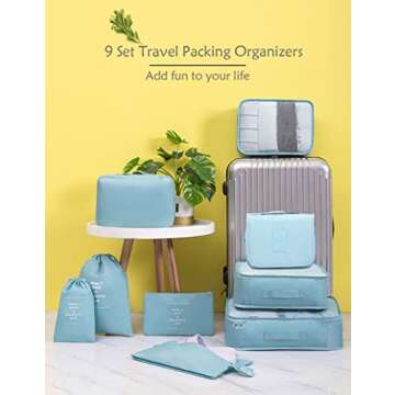 GuaziV 9 Set Packing Cubes,Travel Luggage Bags Packing Organizers Set with Hanging Toiletry Bag(Beige)