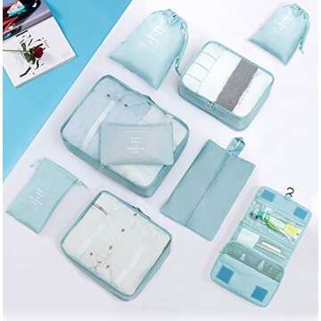 GuaziV 9 Set Packing Cubes,Travel Luggage Bags Packing Organizers Set with Hanging Toiletry Bag(Beige)