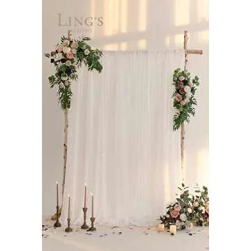 Ling's Moment Wrinkle-Free Wedding Backdrop Curtains with Silver Spark 2 Panels 5ft x 10ft White Chiffon Like Fabric Drapes for Wedding Arch Party Stage Decoration Canopy Bed Two Pages Curtains