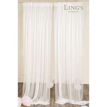 Ling's Moment Wrinkle-Free Wedding Backdrop Curtains with Silver Spark 2 Panels 5ft x 10ft White Chiffon Like Fabric Drapes for Wedding Arch Party Stage Decoration Canopy Bed Two Pages Curtains