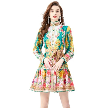 LAI MENG FIVE CATS Women's Casual Floral Print Mini Dress