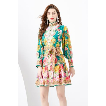 LAI MENG FIVE CATS Women's Casual Floral Print Mini Dress