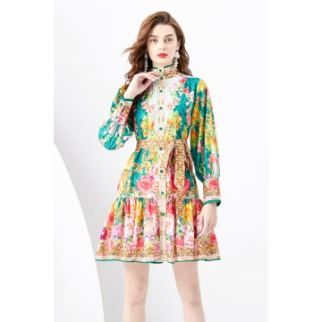 LAI MENG FIVE CATS Women's Casual Floral Print Mini Dress
