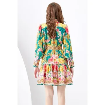 LAI MENG FIVE CATS Women's Casual Floral Print Mini Dress