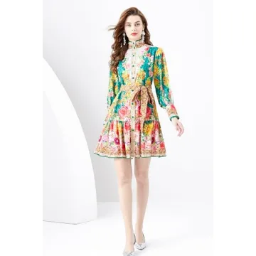 LAI MENG FIVE CATS Women's Casual Floral Print Mini Dress