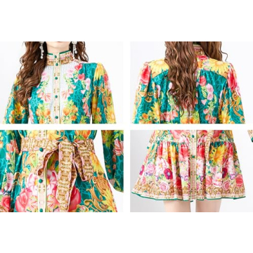 LAI MENG FIVE CATS Women's Casual Floral Print Mini Dress