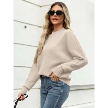 LILLUSORY Women's Oversized Mock Neck Sweaters Trendy Pullover 2025 Casual Outfits Knit Batwing Sleeve Winter Tops Cream S