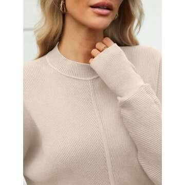LILLUSORY Women's Oversized Mock Neck Sweaters Trendy Pullover 2025 Casual Outfits Knit Batwing Sleeve Winter Tops Cream S