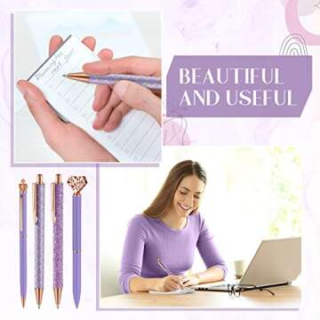 Janmini 9 Pcs Ballpoint Pens Set Metal Crystal Diamond Glitter Pens for Journaling Black Ink Pretty Cute Things Fancy Stationery Gifts for Women Girls Birthday Office Desk Galentines(Purple)