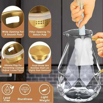 Yirilan Glass Pitcher, 3 Liter Water Pitcher With Lid, Iced Tea Pitcher for Fridge, Glass Water Carafe With Lid, Glass Water Jug, Large Drink Pitcher For Juice, Milk, Cold Or Hot Beverages