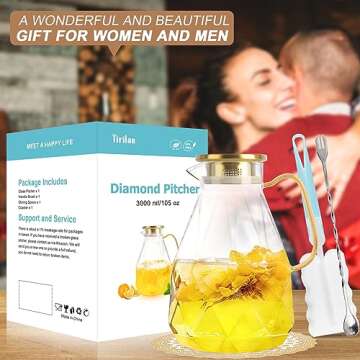 Yirilan Glass Pitcher, 3 Liter Water Pitcher With Lid, Iced Tea Pitcher for Fridge, Glass Water Carafe With Lid, Glass Water Jug, Large Drink Pitcher For Juice, Milk, Cold Or Hot Beverages