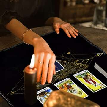 Knana 2Pcs Tarot Card Cloth - Velvet Tarot Cloth with Tarot Card Holder Bag, Golden Bee Pattern Altar Tarot Cloth 19.68 by 19.68 inches - Black