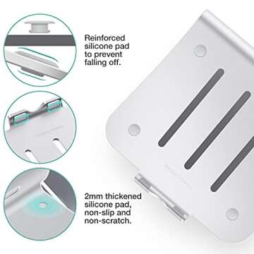 Bestand Laptop Stand, Aluminum Notebook Holder Riser Heat-Vent for MacBook Air/Pro, Dell, HP, Lenovo, Microsoft Surface, Samsung 11-16 inches Notebook (Space Silver)