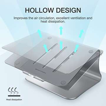 Bestand Laptop Stand, Aluminum Notebook Holder Riser Heat-Vent for MacBook Air/Pro, Dell, HP, Lenovo, Microsoft Surface, Samsung 11-16 inches Notebook (Space Silver)