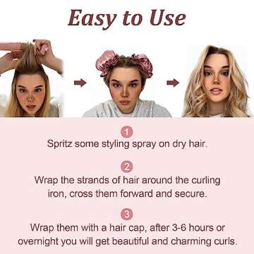 YOUSHEME 4PCS New Satin Heatless Hair Curler, Hair Rollers for No Heat Curls with Hair Caps for All Hair Types, No Heat Curling Headband Can Sleep in Overnight, DIY Hairstyling Tools for Women (Pink)
