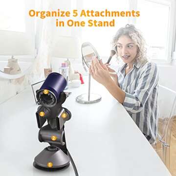 Hair Dryer Holder Stand for Dyson Hair Dryer, Upgraded Dyson Hair Dryer Holder Dyson Hair Dryer Stand Black to Store 5 Dyson Hair Dryer Attachments with Cable Hook