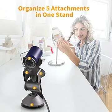 Hair Dryer Holder Stand for Dyson Hair Dryer, Upgraded Dyson Hair Dryer Holder Dyson Hair Dryer Stand Black to Store 5 Dyson Hair Dryer Attachments with Cable Hook
