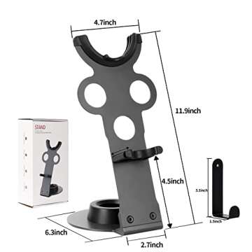 Hair Dryer Holder Stand for Dyson Hair Dryer, Upgraded Dyson Hair Dryer Holder Dyson Hair Dryer Stand Black to Store 5 Dyson Hair Dryer Attachments with Cable Hook