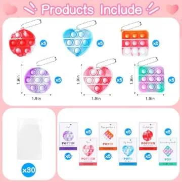 ROPODE Valentines Cards for Kids Classroom - 30 Pack Pop Fidget Valentines Day Gifts for Kids - Valentines Day Cards - Valentine Exchange for Girls Boys School Classroom Gift
