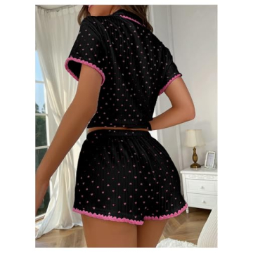 COZYEASE Women’s Silky Pajamas Set Heart Print 2-piece